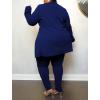 imageIyMoo Womens Plus Size Two Piece Open Front Long Sleeve Blazer and Elastic Waist Solid Pant Set SuitNavy