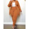 imageIyMoo Womens Plus Size Two Piece Open Front Long Sleeve Blazer and Elastic Waist Solid Pant Set SuitOrange