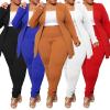 imageIyMoo Womens Plus Size Two Piece Open Front Long Sleeve Blazer and Elastic Waist Solid Pant Set SuitOrange