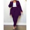 imageIyMoo Womens Plus Size Two Piece Open Front Long Sleeve Blazer and Elastic Waist Solid Pant Set SuitPurple