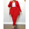 imageIyMoo Womens Plus Size Two Piece Open Front Long Sleeve Blazer and Elastic Waist Solid Pant Set SuitRed