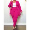 imageIyMoo Womens Plus Size Two Piece Open Front Long Sleeve Blazer and Elastic Waist Solid Pant Set SuitRose Red