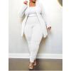 imageIyMoo Womens Plus Size Two Piece Open Front Long Sleeve Blazer and Elastic Waist Solid Pant Set SuitWhite