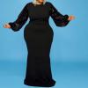 imageIyMoo Womens Sequin Long SleevePlus Size Bodycon Long Evening Party Maxi Dress Black 2XL