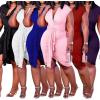 imageIyMoo Womens Sexy Plus Size Bodycon Sleeveless Drawstring Ruched Mini Club DressesBlue
