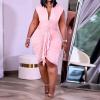 imageIyMoo Womens Sexy Plus Size Bodycon Sleeveless Drawstring Ruched Mini Club DressesPink