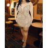 imageIyMoo Womens Sexy Plus Size Long Sleeve Rhinestone Mesh See Through Bodycon Party Club Mini Dress ClubwearBeige