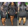 imageIyMoo Womens Sexy Plus Size Long Sleeve Rhinestone Mesh See Through Bodycon Party Club Mini Dress ClubwearBlack