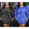 imageIyMoo Womens Sexy Plus Size Long Sleeve Rhinestone Mesh See Through Bodycon Party Club Mini Dress ClubwearBlack