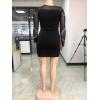 imageIyMoo Womens Sexy Plus Size Long Sleeve Rhinestone Mesh See Through Bodycon Party Club Mini Dress ClubwearBlack