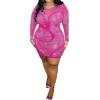 imageIyMoo Womens Sexy Plus Size Long Sleeve Rhinestone Mesh See Through Bodycon Party Club Mini Dress ClubwearPink