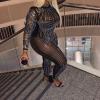 imageIyMoo Womens Sexy See Through Rhinestones Mesh Patchwork Dressy Jumpsuits Rhinestone One Piece Clubwear 034 Black XL