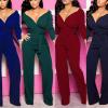 imageIyMoo Womens Sexy Wrap Top Wide Leg Long Sleeve V Neck Sleeveless Cocktail Jumpsuit 3Wine Red Large