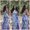 imageSummer Maxi Dress  Boho Floral Halter Sexy Summer Beach Maxi Dress Casual Vacation Sun Dresses Sky Blue M
