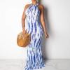 imageSummer Maxi Dress  Boho Floral Halter Sexy Summer Beach Maxi Dress Casual Vacation Sun Dresses Sky Blue M