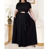 imageWomens Plus Size 2 Piece Dress Outfits Short Sleeve Bandage Wrap Empire Crop Tops and Skirt SetsBlack