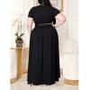 imageWomens Plus Size 2 Piece Dress Outfits Short Sleeve Bandage Wrap Empire Crop Tops and Skirt SetsBlack