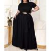 imageWomens Plus Size 2 Piece Dress Outfits Short Sleeve Bandage Wrap Empire Crop Tops and Skirt SetsBlack