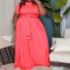 imageWomens Plus Size 2 Piece Dress Outfits Short Sleeve Bandage Wrap Empire Crop Tops and Skirt SetsBright Pink