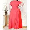 imageWomens Plus Size 2 Piece Dress Outfits Short Sleeve Bandage Wrap Empire Crop Tops and Skirt SetsBright Pink