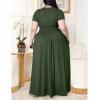 imageWomens Plus Size 2 Piece Dress Outfits Short Sleeve Bandage Wrap Empire Crop Tops and Skirt SetsGreen