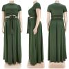 imageWomens Plus Size 2 Piece Dress Outfits Short Sleeve Bandage Wrap Empire Crop Tops and Skirt SetsGreen