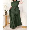 imageWomens Plus Size 2 Piece Dress Outfits Short Sleeve Bandage Wrap Empire Crop Tops and Skirt SetsGreen