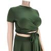imageWomens Plus Size 2 Piece Dress Outfits Short Sleeve Bandage Wrap Empire Crop Tops and Skirt SetsGreen