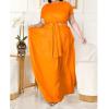 imageWomens Plus Size 2 Piece Dress Outfits Short Sleeve Bandage Wrap Empire Crop Tops and Skirt SetsOrange