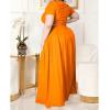 imageWomens Plus Size 2 Piece Dress Outfits Short Sleeve Bandage Wrap Empire Crop Tops and Skirt SetsOrange