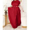 imageWomens Plus Size 2 Piece Dress Outfits Short Sleeve Bandage Wrap Empire Crop Tops and Skirt SetsRed