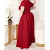 imageWomens Plus Size 2 Piece Dress Outfits Short Sleeve Bandage Wrap Empire Crop Tops and Skirt SetsRed