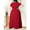 imageWomens Plus Size 2 Piece Dress Outfits Short Sleeve Bandage Wrap Empire Crop Tops and Skirt SetsRed