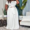 imageWomens Plus Size 2 Piece Dress Outfits Short Sleeve Bandage Wrap Empire Crop Tops and Skirt SetsWhite