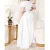 imageWomens Plus Size 2 Piece Dress Outfits Short Sleeve Bandage Wrap Empire Crop Tops and Skirt SetsWhite