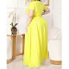 imageWomens Plus Size 2 Piece Dress Outfits Short Sleeve Bandage Wrap Empire Crop Tops and Skirt SetsYellow