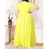 imageWomens Plus Size 2 Piece Dress Outfits Short Sleeve Bandage Wrap Empire Crop Tops and Skirt SetsYellow