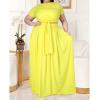 imageWomens Plus Size 2 Piece Dress Outfits Short Sleeve Bandage Wrap Empire Crop Tops and Skirt SetsYellow