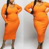 imageWomens Plus Size Sexy Stretchable Long Sleeve Maxi Sweater Off Shoulder Knit Slim Fit Dress588 Orange