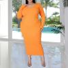 imageWomens Plus Size Sexy Stretchable Long Sleeve Maxi Sweater Off Shoulder Knit Slim Fit Dress588 Orange