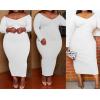 imageWomens Plus Size Sexy Stretchable Long Sleeve Maxi Sweater Off Shoulder Knit Slim Fit Dress588 White