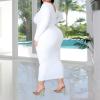 imageWomens Plus Size Sexy Stretchable Long Sleeve Maxi Sweater Off Shoulder Knit Slim Fit Dress588 White