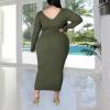 imageWomens Plus Size Sexy Stretchable Long Sleeve Maxi Sweater Off Shoulder Knit Slim Fit DressArmy Green