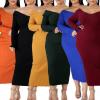 imageWomens Plus Size Sexy Stretchable Long Sleeve Maxi Sweater Off Shoulder Knit Slim Fit DressBlack