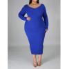 imageWomens Plus Size Sexy Stretchable Long Sleeve Maxi Sweater Off Shoulder Knit Slim Fit DressBlue