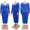 imageWomens Plus Size Sexy Stretchable Long Sleeve Maxi Sweater Off Shoulder Knit Slim Fit DressBlue