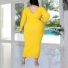 imageWomens Plus Size Sexy Stretchable Long Sleeve Maxi Sweater Off Shoulder Knit Slim Fit DressBright Yellow