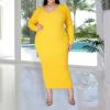 imageWomens Plus Size Sexy Stretchable Long Sleeve Maxi Sweater Off Shoulder Knit Slim Fit DressBright Yellow