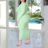 imageWomens Plus Size Sexy Stretchable Long Sleeve Maxi Sweater Off Shoulder Knit Slim Fit DressFruit Green