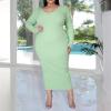 imageWomens Plus Size Sexy Stretchable Long Sleeve Maxi Sweater Off Shoulder Knit Slim Fit DressFruit Green